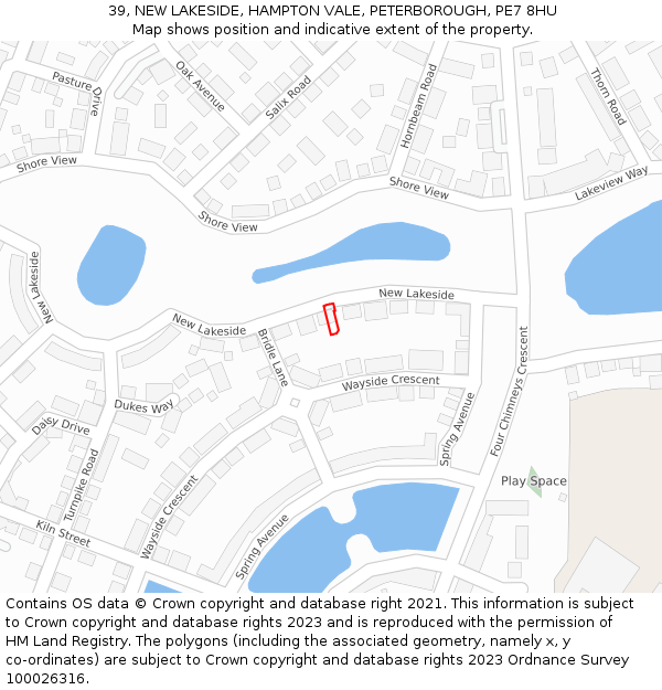39, NEW LAKESIDE, HAMPTON VALE, PETERBOROUGH, PE7 8HU: Location map and indicative extent of plot