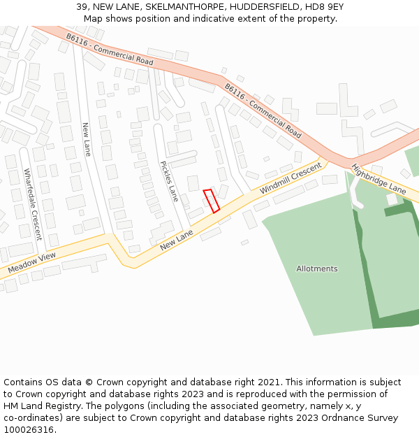 39, NEW LANE, SKELMANTHORPE, HUDDERSFIELD, HD8 9EY: Location map and indicative extent of plot