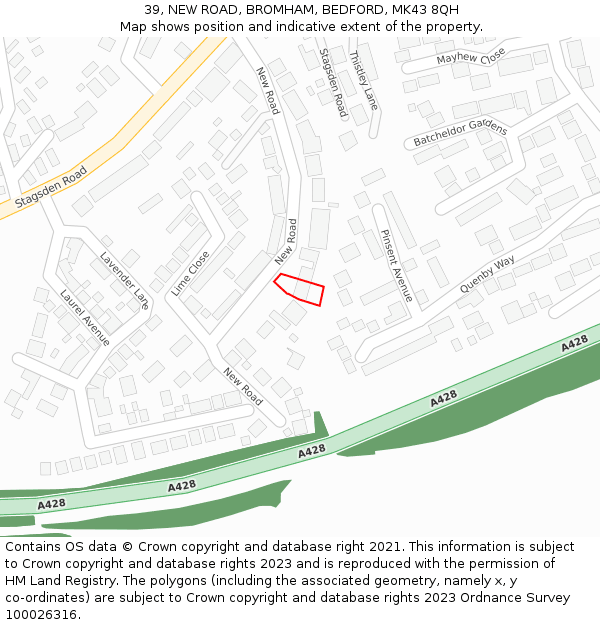 39, NEW ROAD, BROMHAM, BEDFORD, MK43 8QH: Location map and indicative extent of plot