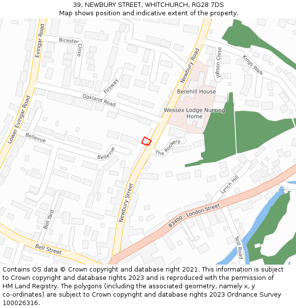 39, NEWBURY STREET, WHITCHURCH, RG28 7DS: Location map and indicative extent of plot