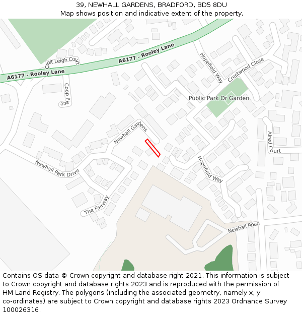 39, NEWHALL GARDENS, BRADFORD, BD5 8DU: Location map and indicative extent of plot