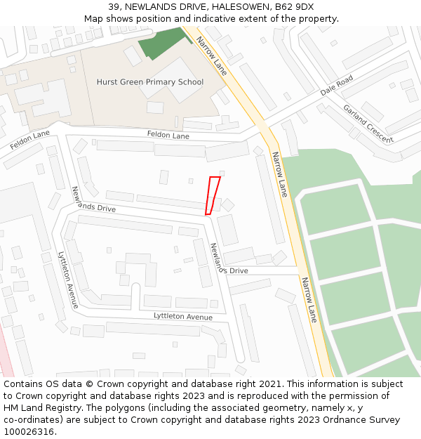 39, NEWLANDS DRIVE, HALESOWEN, B62 9DX: Location map and indicative extent of plot