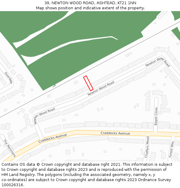 39, NEWTON WOOD ROAD, ASHTEAD, KT21 1NN: Location map and indicative extent of plot