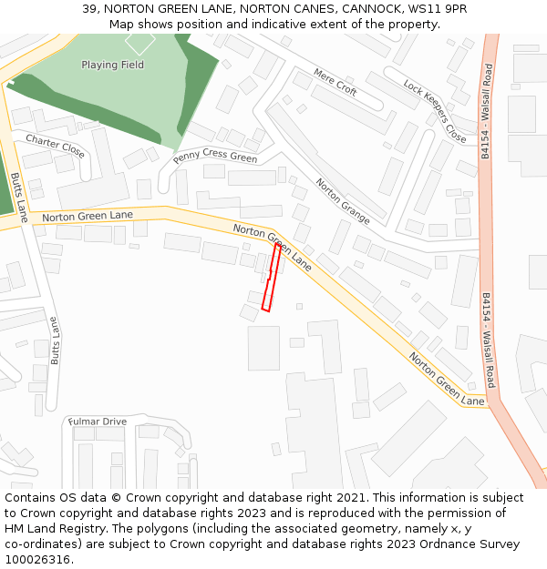 39, NORTON GREEN LANE, NORTON CANES, CANNOCK, WS11 9PR: Location map and indicative extent of plot