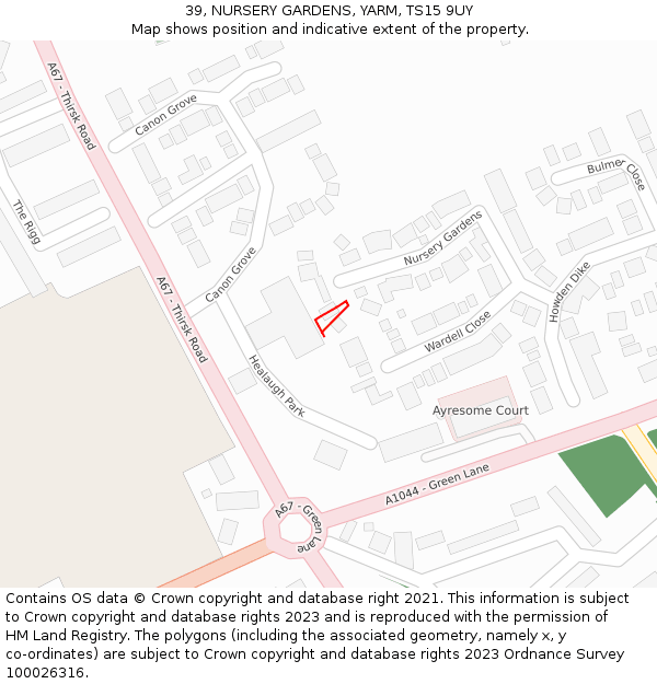 39, NURSERY GARDENS, YARM, TS15 9UY: Location map and indicative extent of plot