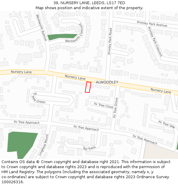 39, NURSERY LANE, LEEDS, LS17 7ED: Location map and indicative extent of plot