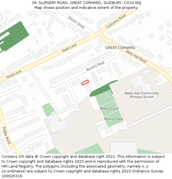 39, NURSERY ROAD, GREAT CORNARD, SUDBURY, CO10 0NJ: Location map and indicative extent of plot