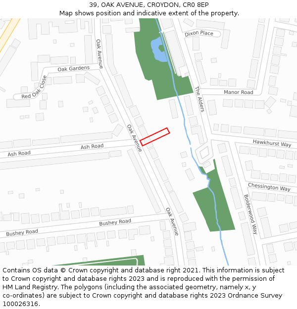 39, OAK AVENUE, CROYDON, CR0 8EP: Location map and indicative extent of plot