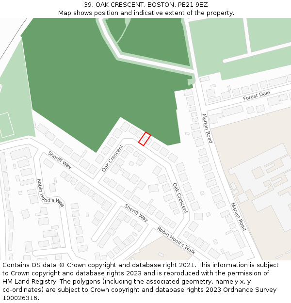 39, OAK CRESCENT, BOSTON, PE21 9EZ: Location map and indicative extent of plot