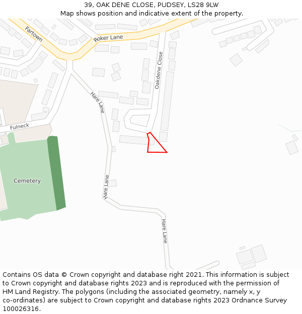 39, OAK DENE CLOSE, PUDSEY, LS28 9LW: Location map and indicative extent of plot