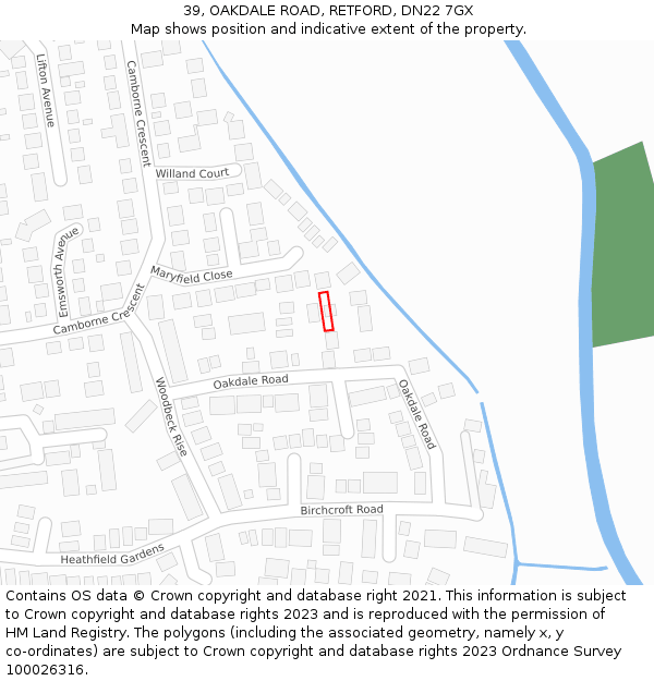 39, OAKDALE ROAD, RETFORD, DN22 7GX: Location map and indicative extent of plot