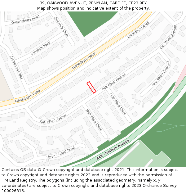 39, OAKWOOD AVENUE, PENYLAN, CARDIFF, CF23 9EY: Location map and indicative extent of plot
