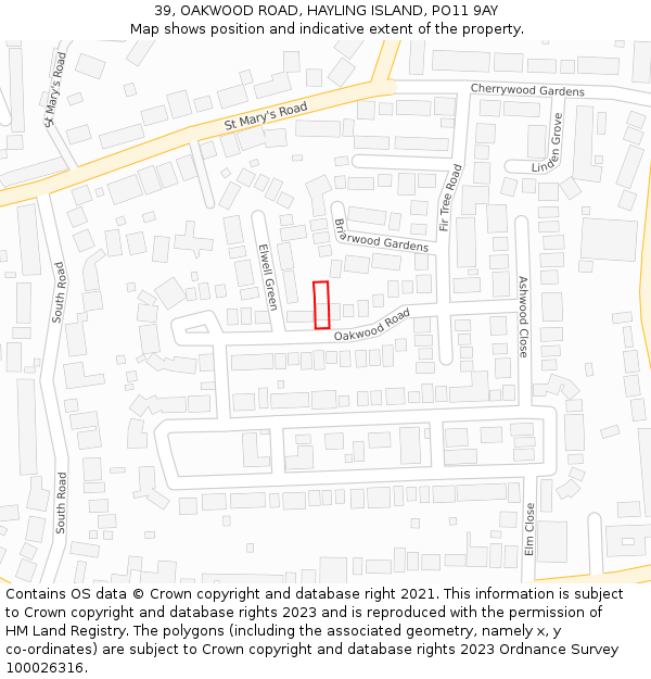 39, OAKWOOD ROAD, HAYLING ISLAND, PO11 9AY: Location map and indicative extent of plot