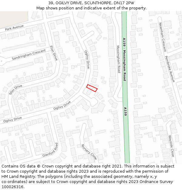 39, OGILVY DRIVE, SCUNTHORPE, DN17 2PW: Location map and indicative extent of plot