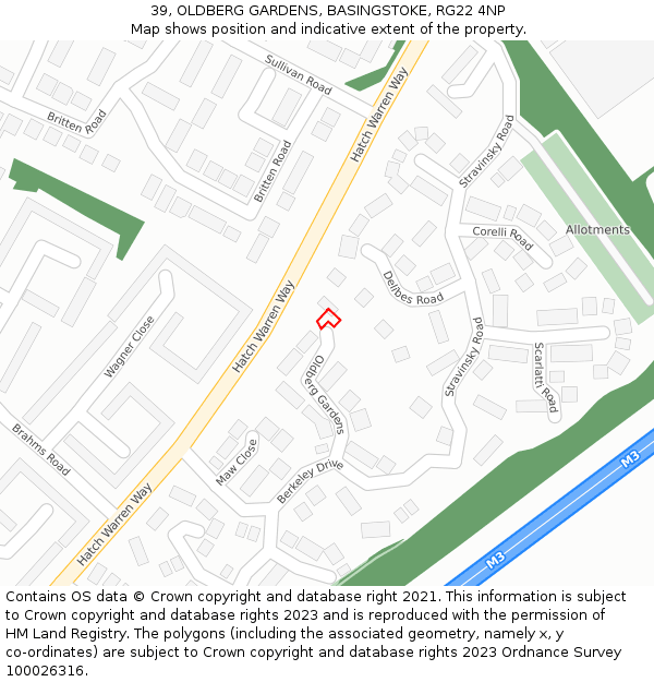 39, OLDBERG GARDENS, BASINGSTOKE, RG22 4NP: Location map and indicative extent of plot
