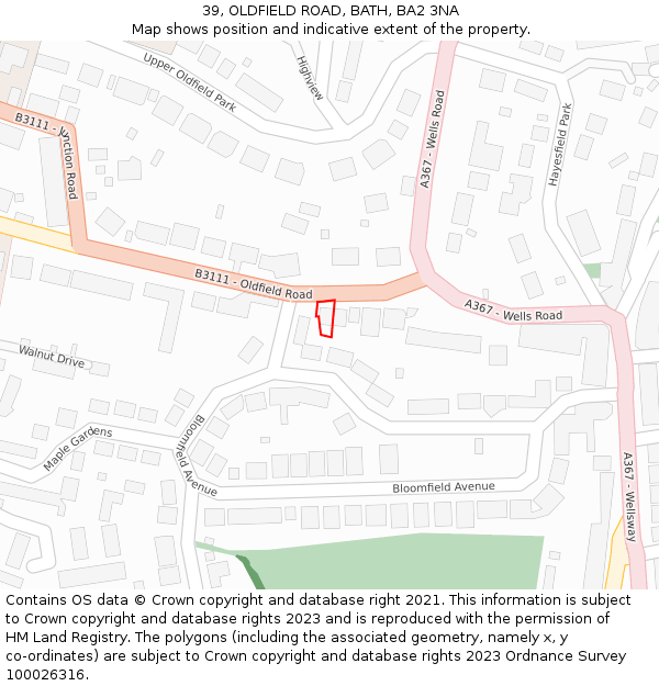 39, OLDFIELD ROAD, BATH, BA2 3NA: Location map and indicative extent of plot