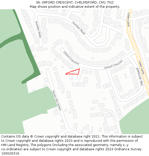 39, ORFORD CRESCENT, CHELMSFORD, CM1 7NZ: Location map and indicative extent of plot