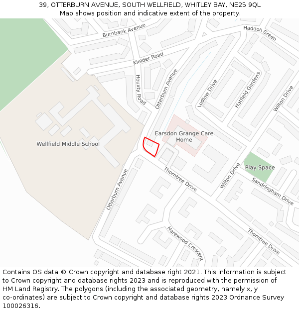 39, OTTERBURN AVENUE, SOUTH WELLFIELD, WHITLEY BAY, NE25 9QL: Location map and indicative extent of plot