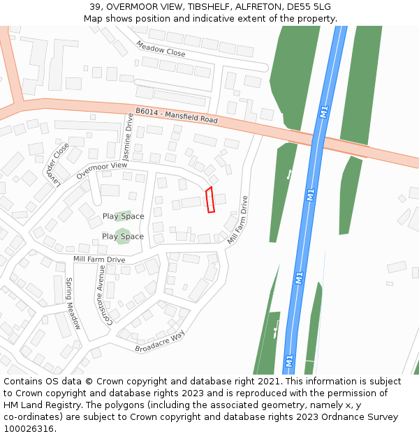 39, OVERMOOR VIEW, TIBSHELF, ALFRETON, DE55 5LG: Location map and indicative extent of plot