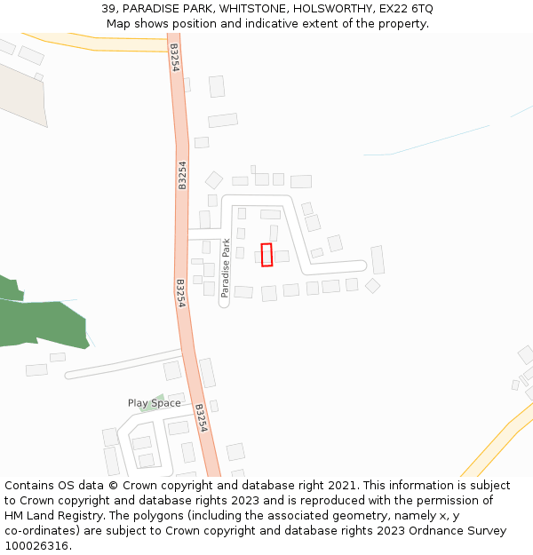 39, PARADISE PARK, WHITSTONE, HOLSWORTHY, EX22 6TQ: Location map and indicative extent of plot