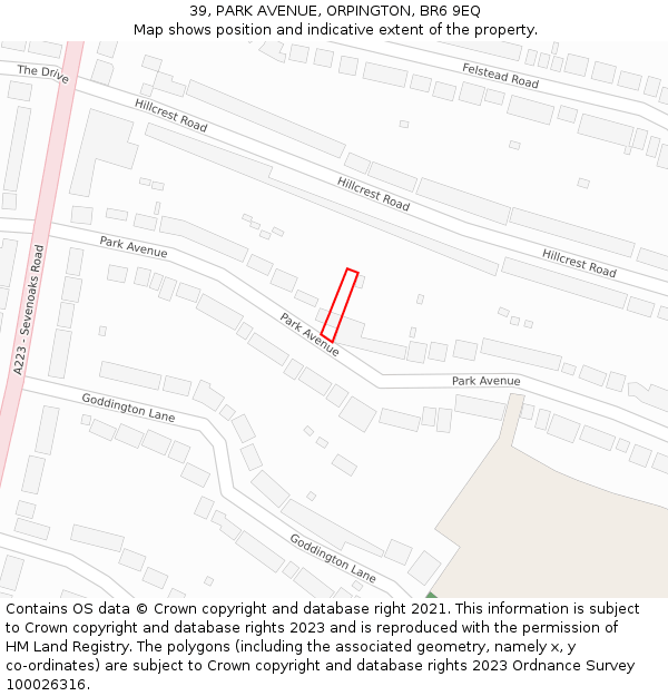 39, PARK AVENUE, ORPINGTON, BR6 9EQ: Location map and indicative extent of plot