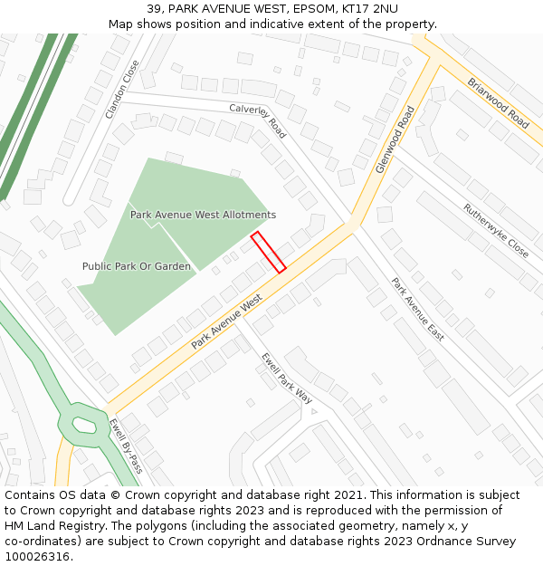 39, PARK AVENUE WEST, EPSOM, KT17 2NU: Location map and indicative extent of plot