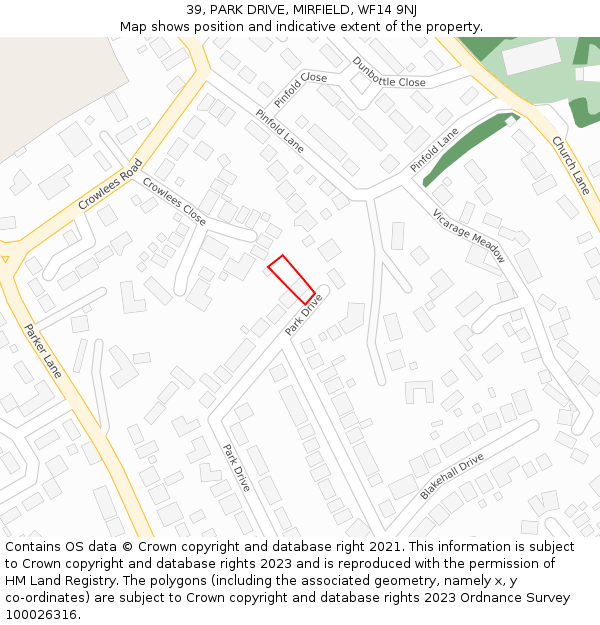 39, PARK DRIVE, MIRFIELD, WF14 9NJ: Location map and indicative extent of plot