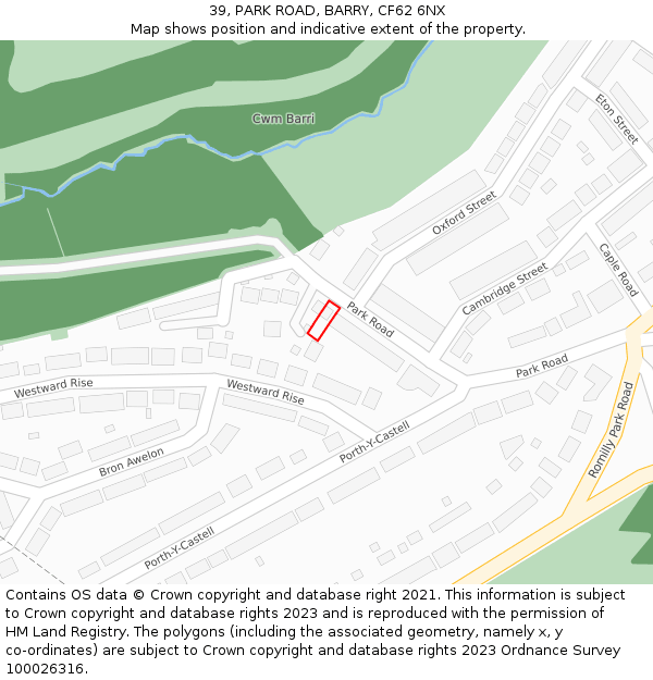 39, PARK ROAD, BARRY, CF62 6NX: Location map and indicative extent of plot