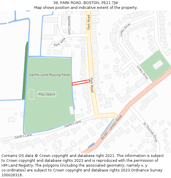 39, PARK ROAD, BOSTON, PE21 7JW: Location map and indicative extent of plot