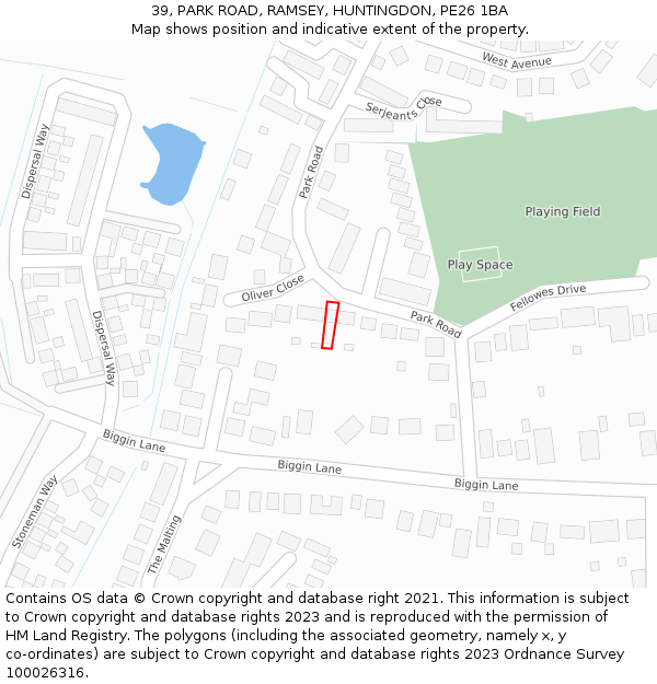 39, PARK ROAD, RAMSEY, HUNTINGDON, PE26 1BA: Location map and indicative extent of plot