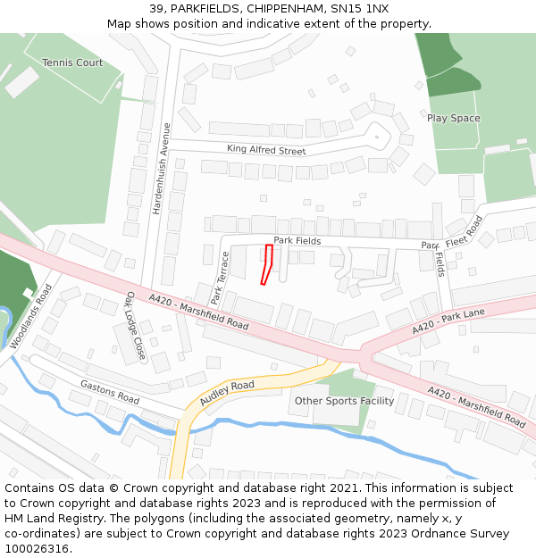 39, PARKFIELDS, CHIPPENHAM, SN15 1NX: Location map and indicative extent of plot