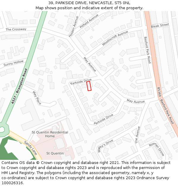 39, PARKSIDE DRIVE, NEWCASTLE, ST5 0NL: Location map and indicative extent of plot