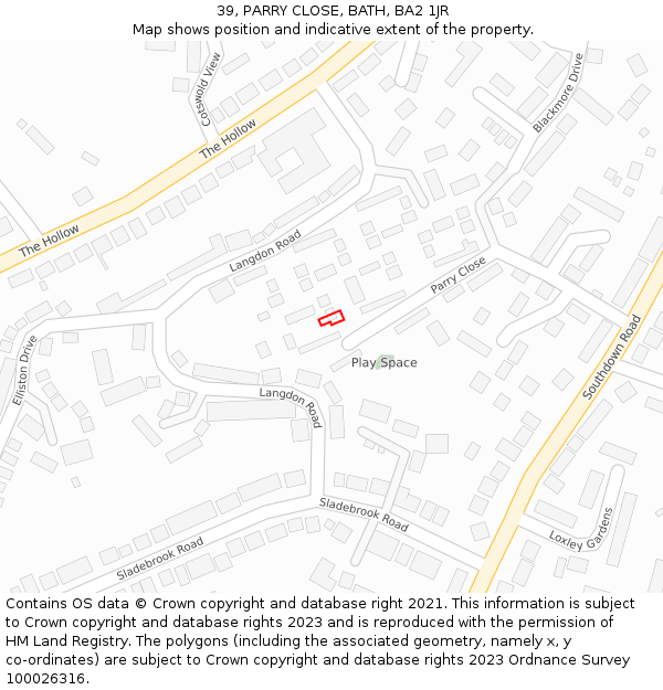 39, PARRY CLOSE, BATH, BA2 1JR: Location map and indicative extent of plot