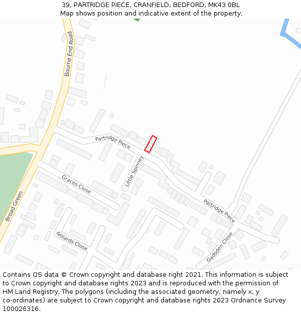 39, PARTRIDGE PIECE, CRANFIELD, BEDFORD, MK43 0BL: Location map and indicative extent of plot
