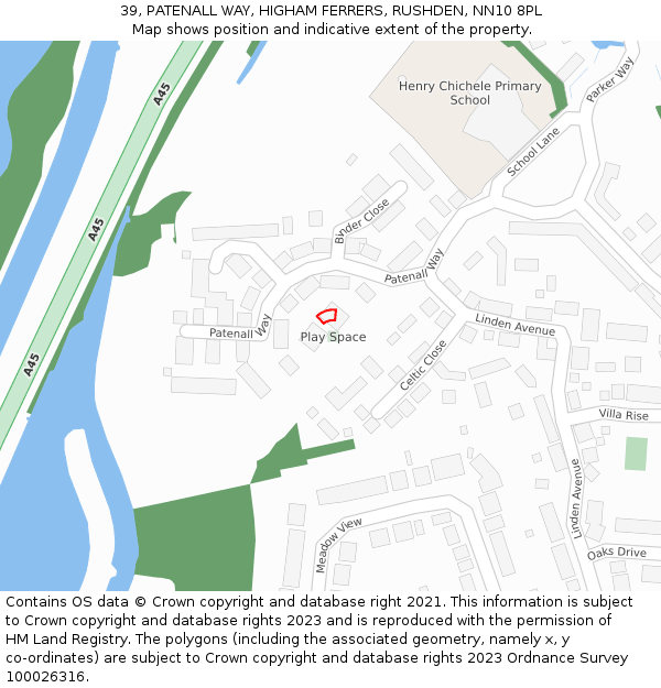 39, PATENALL WAY, HIGHAM FERRERS, RUSHDEN, NN10 8PL: Location map and indicative extent of plot