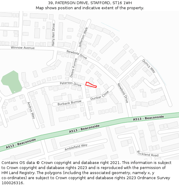 39, PATERSON DRIVE, STAFFORD, ST16 1WH: Location map and indicative extent of plot