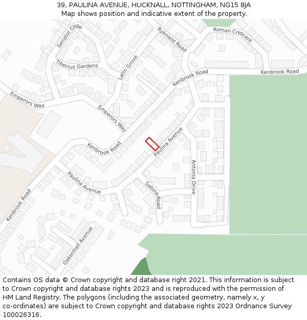 39, PAULINA AVENUE, HUCKNALL, NOTTINGHAM, NG15 8JA: Location map and indicative extent of plot