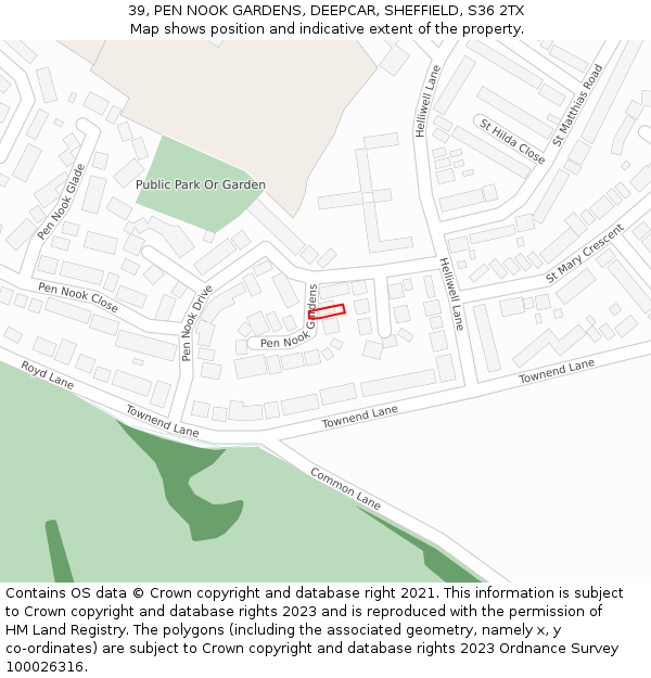 39, PEN NOOK GARDENS, DEEPCAR, SHEFFIELD, S36 2TX: Location map and indicative extent of plot