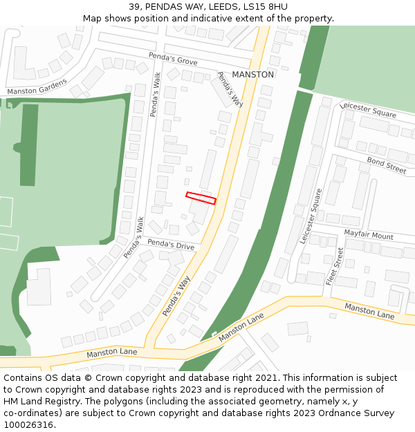 39, PENDAS WAY, LEEDS, LS15 8HU: Location map and indicative extent of plot
