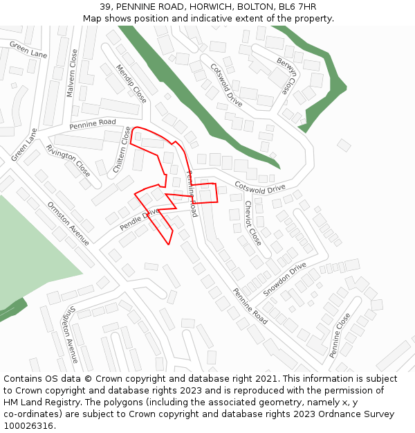 39, PENNINE ROAD, HORWICH, BOLTON, BL6 7HR: Location map and indicative extent of plot