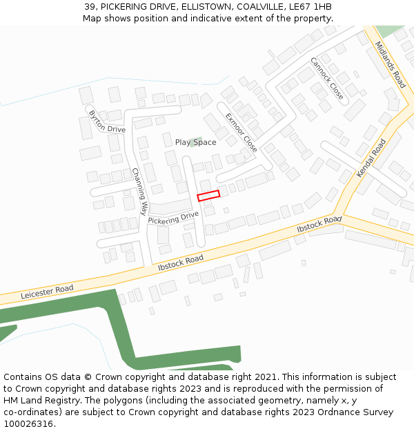 39, PICKERING DRIVE, ELLISTOWN, COALVILLE, LE67 1HB: Location map and indicative extent of plot