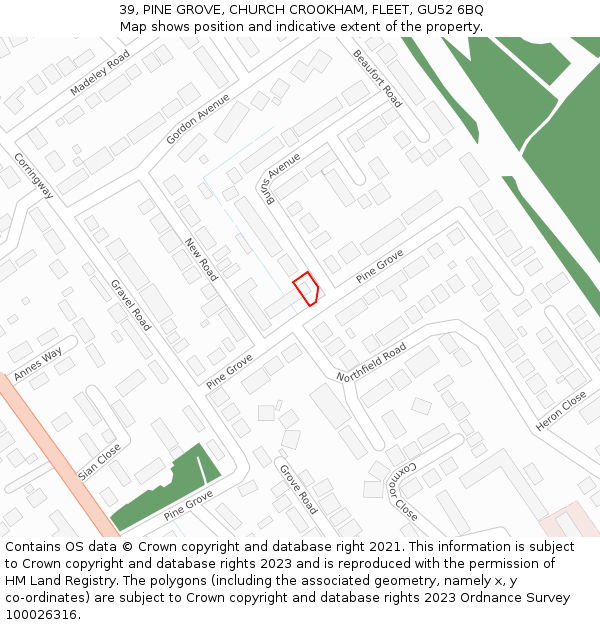 39, PINE GROVE, CHURCH CROOKHAM, FLEET, GU52 6BQ: Location map and indicative extent of plot