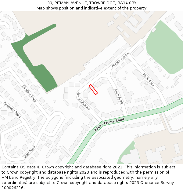 39, PITMAN AVENUE, TROWBRIDGE, BA14 0BY: Location map and indicative extent of plot