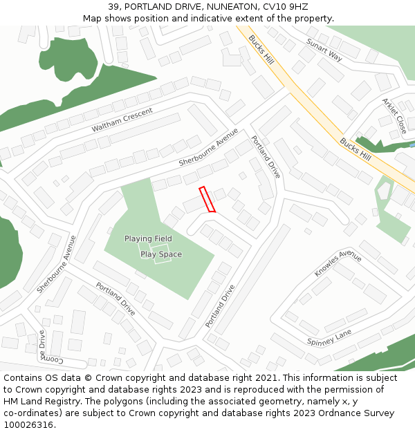 39, PORTLAND DRIVE, NUNEATON, CV10 9HZ: Location map and indicative extent of plot