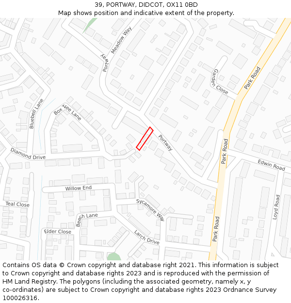39, PORTWAY, DIDCOT, OX11 0BD: Location map and indicative extent of plot
