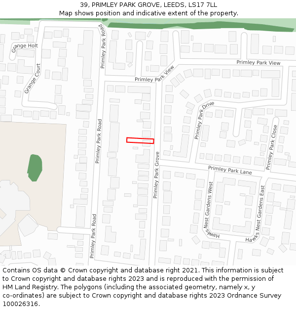 39, PRIMLEY PARK GROVE, LEEDS, LS17 7LL: Location map and indicative extent of plot