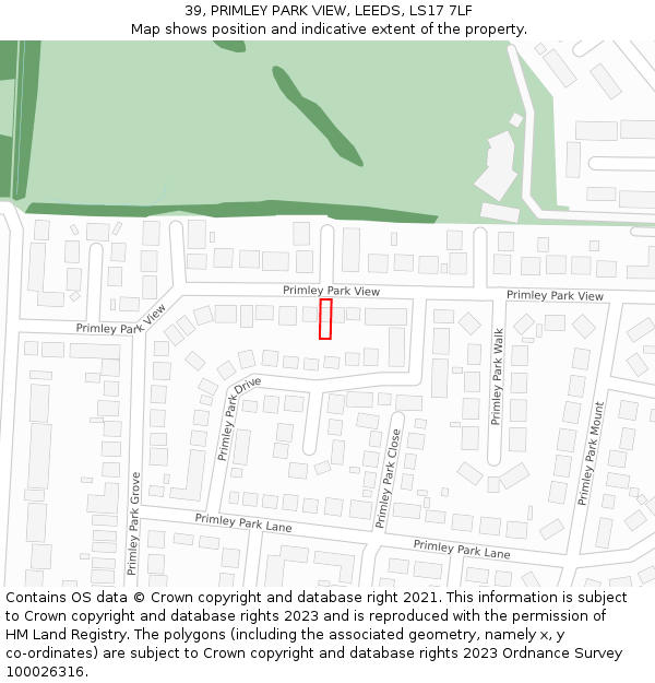39, PRIMLEY PARK VIEW, LEEDS, LS17 7LF: Location map and indicative extent of plot