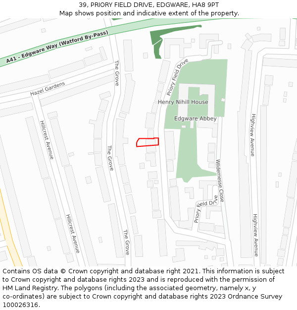 39, PRIORY FIELD DRIVE, EDGWARE, HA8 9PT: Location map and indicative extent of plot
