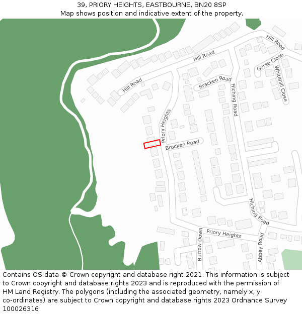 39, PRIORY HEIGHTS, EASTBOURNE, BN20 8SP: Location map and indicative extent of plot