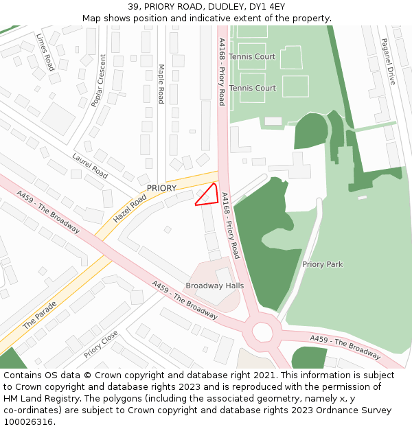 39, PRIORY ROAD, DUDLEY, DY1 4EY: Location map and indicative extent of plot